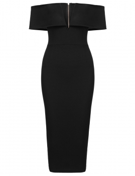 

Black Off The Shoulder V Cut Neck Zipper Back Dress, Multicolor