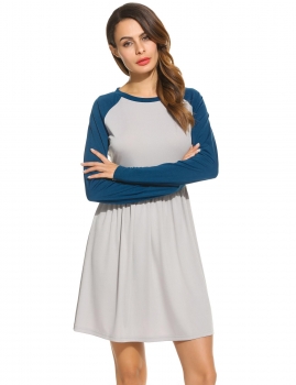 

Lake blue Women O-Neck Raglan Sleeve Patchwork Fit and Flare Casual Dresses, Multicolor