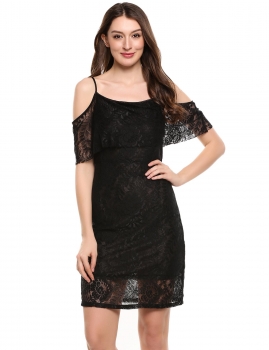 

Black Sleeveless Floral Lace Off Shoulder Pullover Vintage Dress, Multicolor