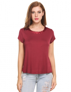 

Wine red Solid Loose-fit Short Sleeve Crew Neck Pullover T-Shirt, Multicolor