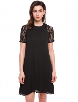 

Black Lace Patchwork Back Hollow Out Shift Dress, Multicolor
