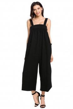 

Black Spaghetti Strap Sleeveless Wide Leg Pants Jumpsuit with Pockets, Multicolor