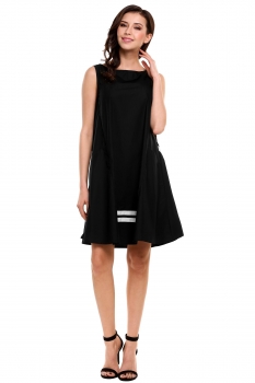 

Black Sleeveless Patchwork Loose Swing Casual Tunic Dress with Pocket, Multicolor