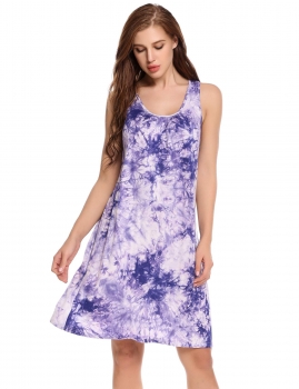 

1 Sleeveless Lace Patchwork O Neck Pullover Loose Casual Dress, Multicolor