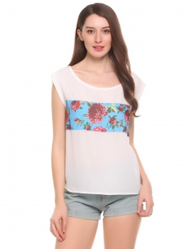 

Round Neck Sleeveless Floral Asymmetric T-Shirts, Multicolor