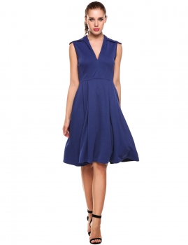 

Blue Vintage Style Sleeveless Swing Party Dress, Multicolor
