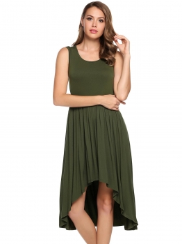 

Army green Women Sleeveless High Waist Pleats Detail Solid Asymmetrical Dress, Multicolor