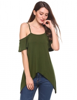 

Army green Cold Shoulder Flounce Sleeve Irregular Casual Blouse, Multicolor