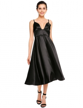

Black Vintage Style Sleeveless Glitter Satin Swing Dress, Multicolor