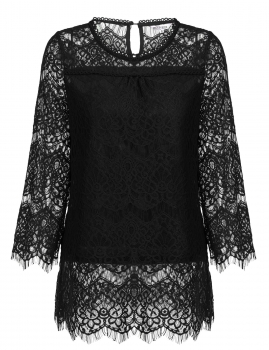 

Black Flare Sleeve Solid Loose Crochet Lace Tops, Multicolor
