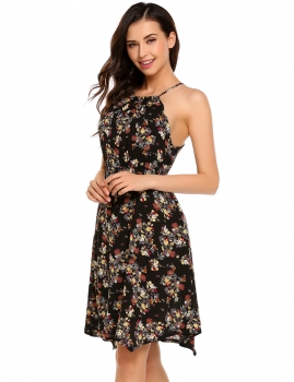 

Black Sleeveless Floral Asymmetrical Hem Cami Dress, Multicolor