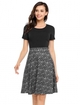 

Black Vintage Style Patchwork Fit and Flare Dress, Multicolor