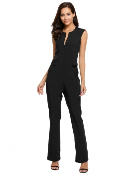 

Black Sleeveless Solid O Neck Slim Club Cocktail Jumpsuit, Multicolor