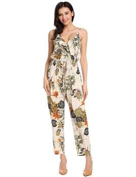 

Beige Sleeveless Wrap Front Floral Print Cami Jumpsuit, Multicolor