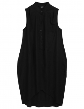 

Black Stand Collar Sleeveless Button Down Asymmetrical Dress, Multicolor