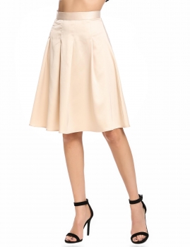 

Khaki High Waist Solid Knee Length Flare Skater Skirt, Multicolor