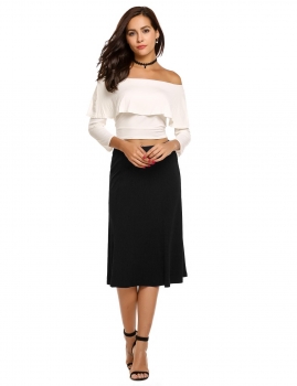 

Black High Waist Solid Ruffles Bodycon Midi Skirt, Multicolor