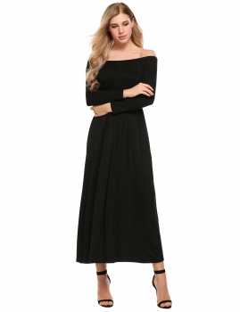 

Black Long Sleeve Solid Off Shoulder Maxi Dress, Multicolor