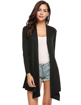 

Black Long Sleeve Solid Asymmetrical Boyfriend Long Cardigan, Multicolor
