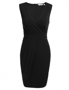 

Black Surplice Neck Sleeveless Solid Slim Pencil Dress, Multicolor