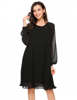 

Black Lantern Sleeve Solid Loose Chiffon Smock Dress, Multicolor