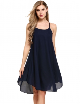 

Navy blue Loose Sleeveless Solid Party Beach Chiffon A-line Dress, Multicolor