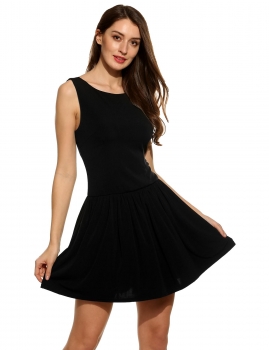 

Black New Women Casual V-Neck Sleeveless Pleated Dress, Multicolor