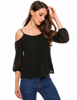 

Black Adjustable Spaghetti Strap Long Sleeve Solid Tops, Multicolor