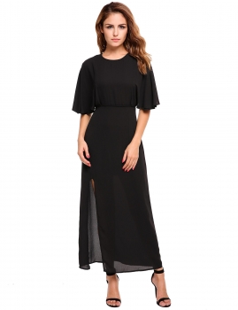 

Black Ruffle Sleeve Backless Split Chiffon Maxi Dress with Lining, Multicolor