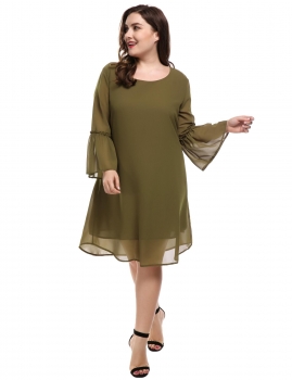 

Army green Flare Sleeve Casual Loose Chiffon A-Line Plus Size Casual Dress, Multicolor