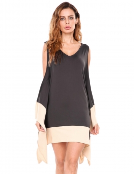 

Khaki Patchwork Seeveless Asymmetrical Elastic Dress, Multicolor