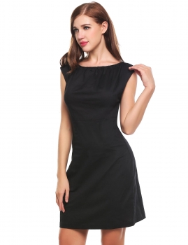 

Black Sleeveless High Waist Solid A-Line Short Going Out Dress, Multicolor