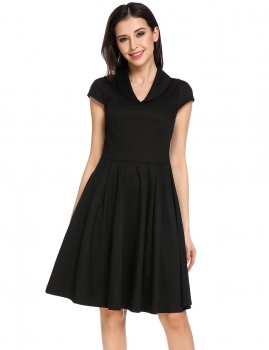 

Black Vintage Style Doll Collar Cap Sleeve Party Swing Dress, Multicolor
