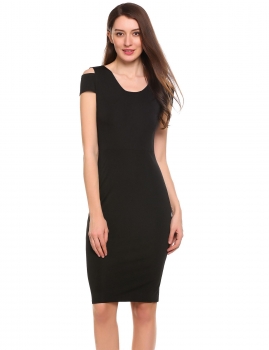 

Black V-Neck Sleeveless Solid Zipper Hem Split Slim Dress, Multicolor