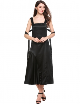 

Black Sleeveless Solid Square Neck Pullover Slim Long Maxi Dress, Multicolor