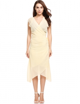 

Beige Casual Front Bandage Asymmetrical Hem Chiffon Dress, Multicolor