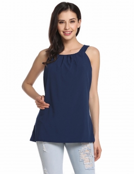 

Dark blue Lace Up Halter Sleeveless Draped Solid Tank Top, Multicolor