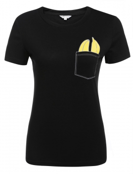 

Black Banana Pattern Printed Pocket O-Neck Short Sleeve T-Shirt, Multicolor