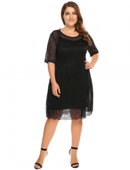 

Black Half Sleeve Lace Dress With Inner Slip Dress Plus Size, Multicolor
