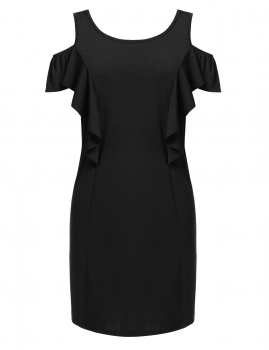 

Black Plus Size Cold Shoulder Ruffles Sleeve Solid Shift Dress, Multicolor