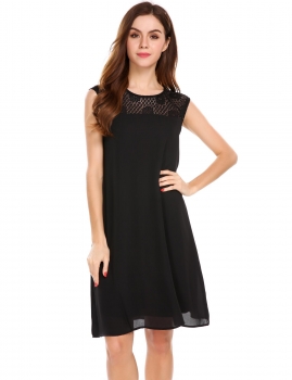 

Black Sleeveless Floral Lace Patchwork Loose Casual Dress, Multicolor