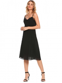 

Black Spaghetti Strap Lace Patchwork Chiffon Dress, Multicolor