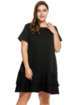 

Women Short Sleeve Solid Double Layer Ruffles Hem Dress Plus Size, Multicolor