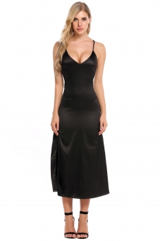 

Black Spaghetti Strap V-Neck Solid Split Dress, Multicolor