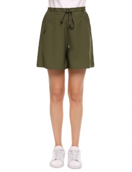 

Army green Women's Drawstring Waist Solid Casual Loose Fit Shorts, Multicolor