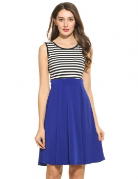 

Women Casual Sleeveless Striped Patchwork O Neck Pullover Swing Dress, Multicolor