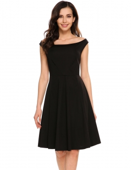

Black Boat Neck Sleeveless Vintage Style Dress, Multicolor