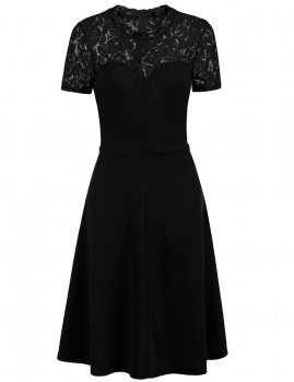 

Black Short Sleeve Solid Lace Patchwork A-Line Dress, Multicolor