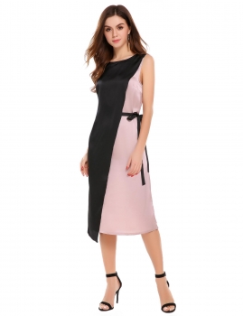 

Pink O-Neck Sleeveless Contrast Color Loose Sheath Dress, Multicolor