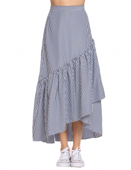 

Navy blue Casual Side Zipper Striped Irregular Pleated Hem Skirt, Multicolor